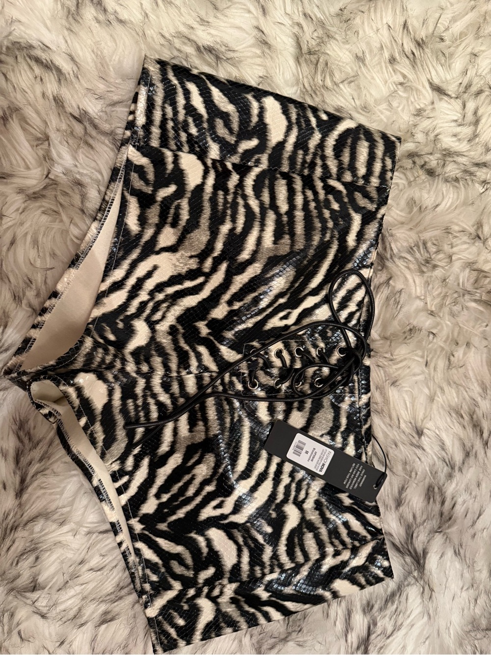 Fashion Nova Zebra Lace-Up Shorts in Black & White